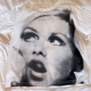 White Graphic Tee With Black Dotted Detail